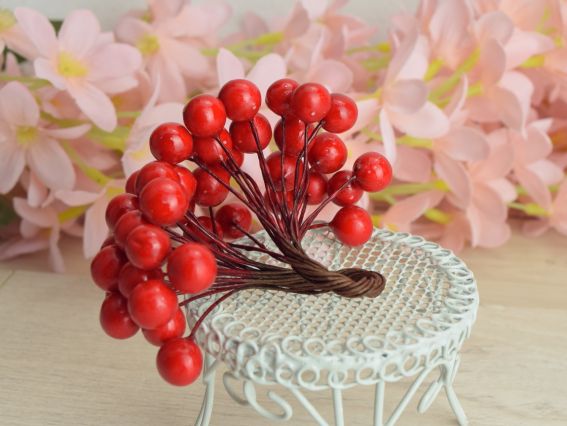 Ягоды калина Красные , 40шт/уп, FL201-01 , 8-10мм круглые