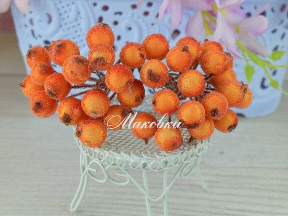 Ягоди калина у цукрі, круглі, 12 мм, ЧЕРВОНО-ЖОВТІ D050, 40 шт.