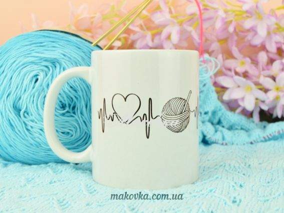 Чашка сувенирная cap-00027 Вязание - жизнь (черное на белом), 1 шт