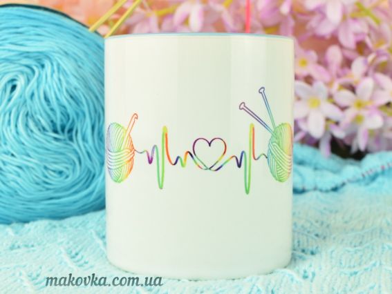 Чашка сувенірна cap-00069 В'язання - життя, райдужна, колір ручки на вибір