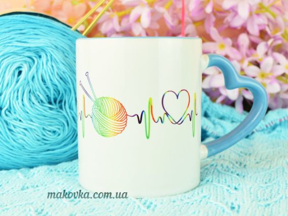 Чашка сувенірна cap-00069 В'язання - життя, райдужна, колір ручки на вибір