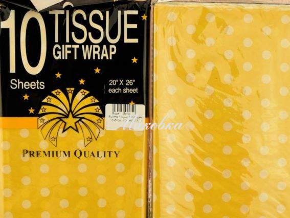 Бумага Тишью в горошек 55х60см, набор 10л, цвет ЖЕЛТЫЙ