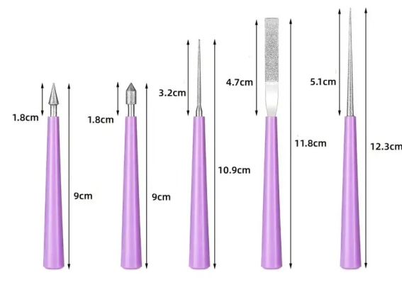 Набір Надфілів для збільшення отвору прикрас і підгонки деталей., 5 штук різної форми