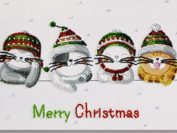 Набір для вишивання бісером AB-802 Святкові котики , Абріс Арт