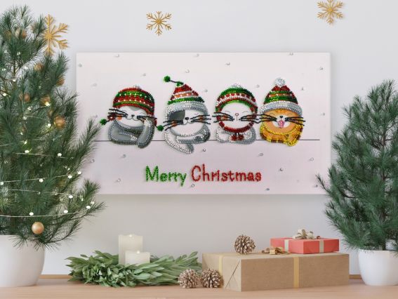 Набір для вишивання бісером AB-802 Святкові котики , Абріс Арт