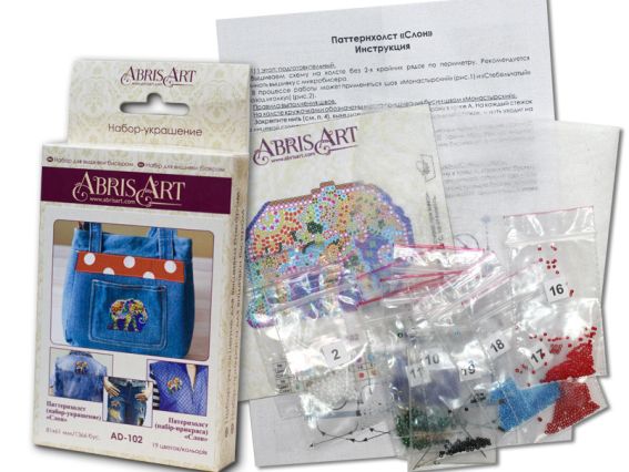 Набір для вишивання прикраса Патерихолст, СЛОН AD-102, бісер. Абрис Арт