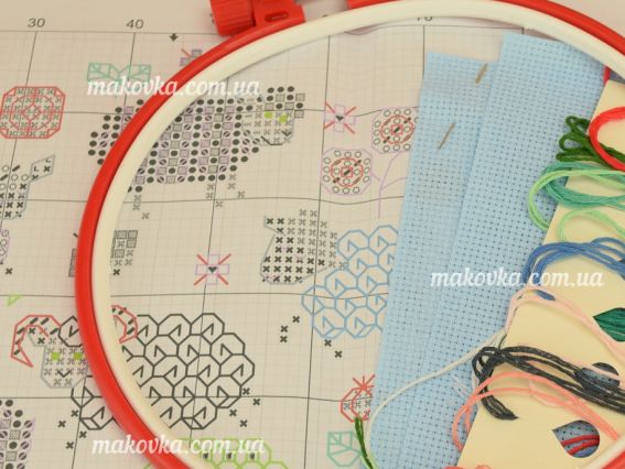 AHM-018 Баранці перед сном, набір з пяльцями для вишивання хрестом, Абріс Арт