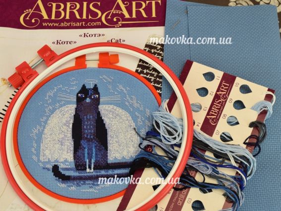 AHM-019 Коте, набір з пяльцями для вишивання хрестом, Абріс Арт