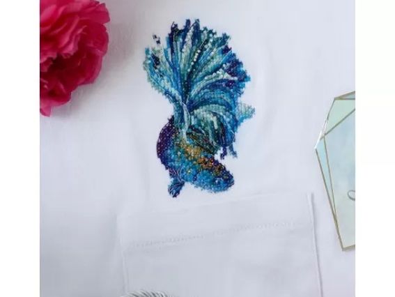 Набір для вишивання хрестиком на одязі AHO-012 Синє золото-1 (рибка) Абріс Арт