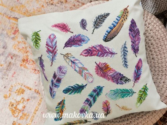 AHP-002 набор-подушка Перья, Абрис Арт вышивание нитками