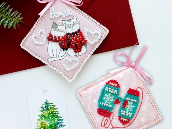 ABT-017 Помуркочемо (пара котів) Абріс Арт набір для вишивання бісером Новорічна іграшка 