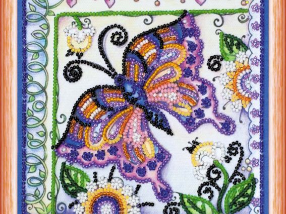 Вишивка бісером АМ-144 Метелик у квітах, Абрис Арт Вишивка бісером АМ-144 Метелик у квітах, Абрис Арт