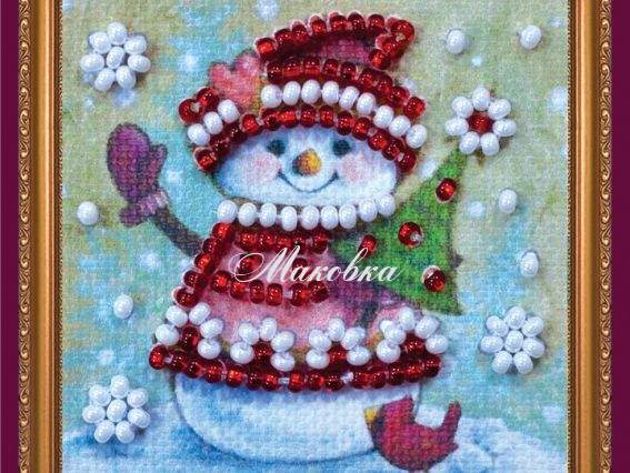 Вышивка мини-магнит бісером Зимний гость, АММ-029, Абрис Арт Вышивка мини-магнит бісером Зимний гость, АММ-029, Абрис Арт