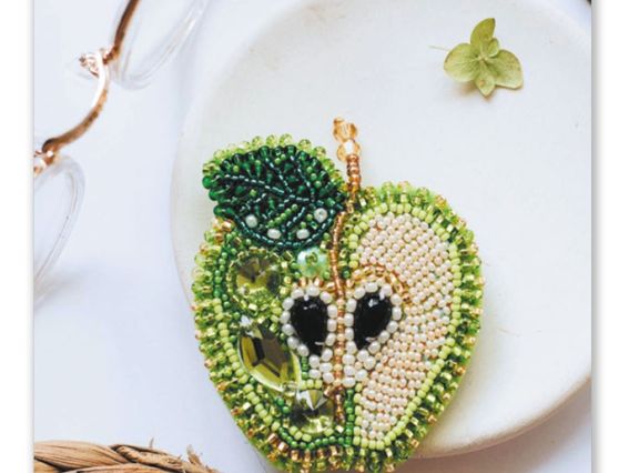 Набор для вишивання Прикраса брошка AD-030 Зелене яблуко, Абріс Арт