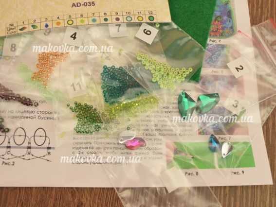 Набір для вишивання Прикраса брошка AD-035 Смарагдовий серпень, Абріс Арт