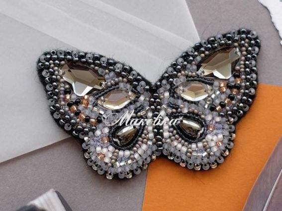 Брошь AD-036 Графит, Абрис Арт Набор для вышивания бисером украшения Брошь AD-036 Графит, Абрис Арт Набор для вышивания бисером украшения