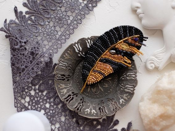 Набір для вишивання Прикраса брошка AD-040 Перо, Абріс Арт