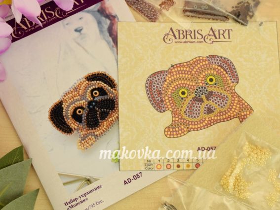Набір для вишивання Прикраса брошка AD-057 Мопсик, Абріс Арт