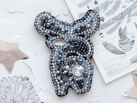 Набор для вышивания бисером, украшение брошь AD-062 Серебряные щечки (олень), Абріс Арт