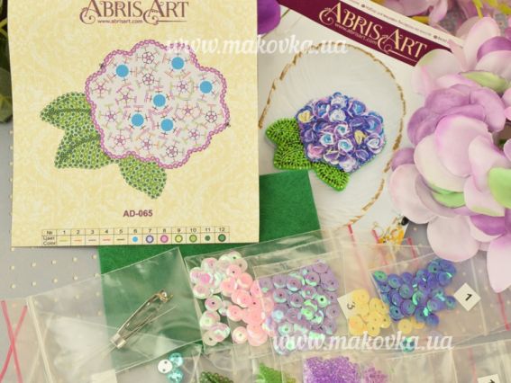 Набір для вишивання Прикраса брошка AD-065 Прекрасна гортензія, Абріс Арт