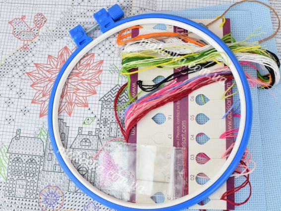 Подарунок з будиночками AHM-005, набір з пяльцями для вишивання хрестом, Абріс Арт