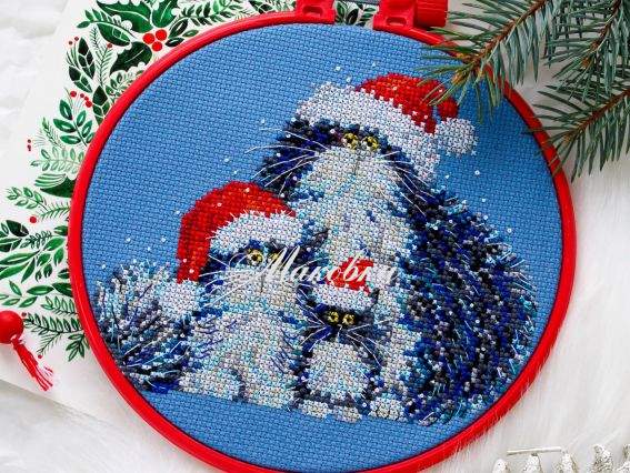 AHM-024 Санту вызывали? (коты), Абрис Арт набор с пяльцами для вышивания нитками AHM-024 Санту вызывали? (коты), Абрис Арт набор с пяльцами для вышивания нитками