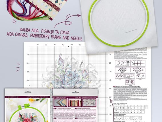 Весняні троянди AHM-057 набір з пяльцями для вишивання хрестом, Абріс Арт