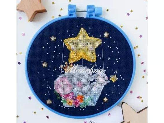 AHM-045 Ночная прогулка (слоненок), Абрис Арт набор с пяльцами для вышивания нитками