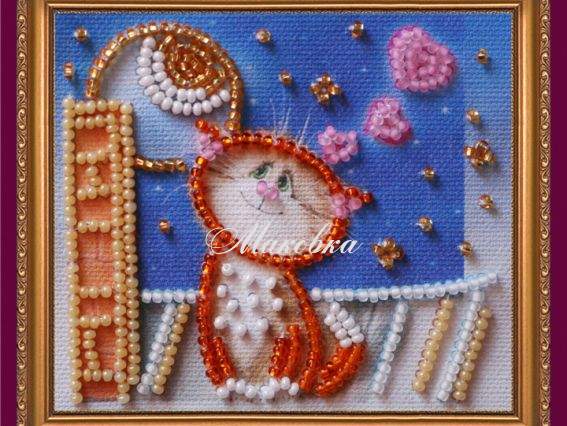 Вышивка-магнит бісером Влюбленный кот АМА-136, Абрис Арт Вышивка-магнит бісером Влюбленный кот АМА-136, Абрис Арт