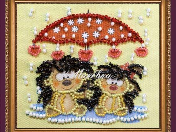 Вышивка-магнит бісером Ежики под зонтиком АМА-168 Вышивка-магнит бісером Ежики под зонтиком АМА-168