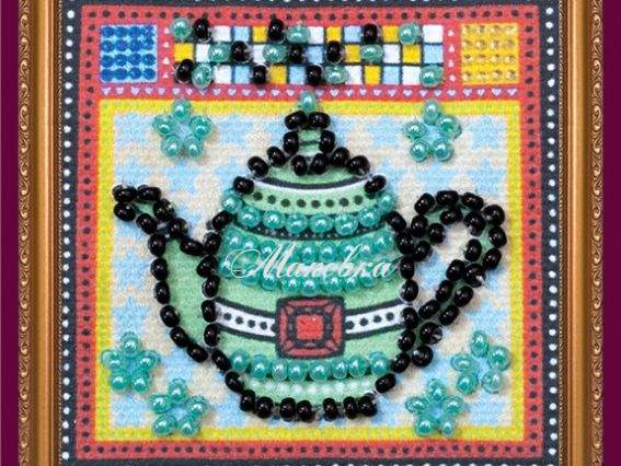 Вишивка міні-магніт бісером Бірюзовий чайник, АММ-012, Абріс Арт