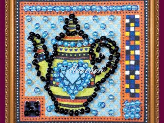 Вишивка міні-магніт бісером Чайник з жовтим, АММ-013, Абріс Арт Вишивка міні-магніт бісером Чайник з жовтим, АММ-013, Абріс Арт