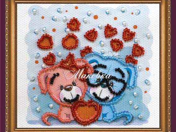 Вышивка-магнит бісером Сердечки (собачки с сердечками) АМА-169, Абрис Арт Вышивка-магнит бісером Сердечки (собачки с сердечками) АМА-169, Абрис Арт