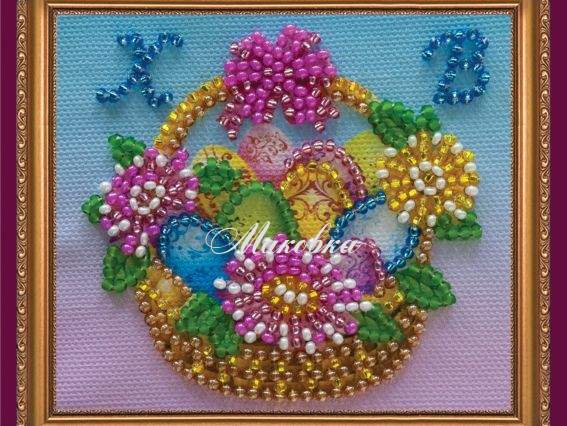 Вишивка-магніт бісером Великодній кошик-1 АМА-074, Абрис Арт Вишивка-магніт бісером Великодній кошик-1 АМА-074, Абрис Арт