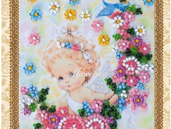 Набор для вышивания открытки Подарок ангелочка, АО-140, Абрис Арт Набор для вышивания открытки Подарок ангелочка, АО-140, Абрис Арт