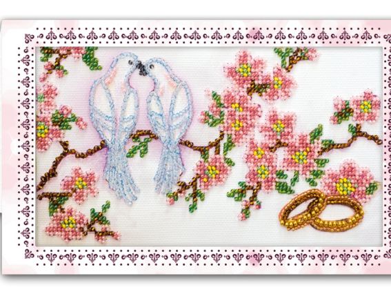 Набор для вышивания Открытка-конверт АОМ-012 Свадебные птицы, микробісер, Абрис Арт