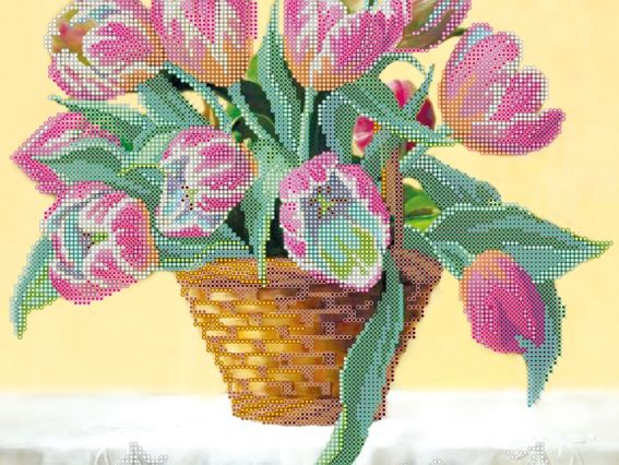 Схема малюнок на полотні Кошик тюльпанів, АС-188, Абрис Арт Схема малюнок на полотні Кошик тюльпанів, АС-188, Абрис Арт