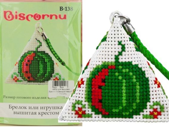 Набор для вышивки Брелок-пирамидка Арбуз B-138, Biscornu Набор для вышивки Брелок-пирамидка Арбуз B-138, Biscornu