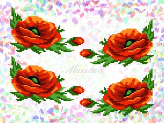 Флизелин водорастворимый К 210 Маки, Confetti, пришивной 