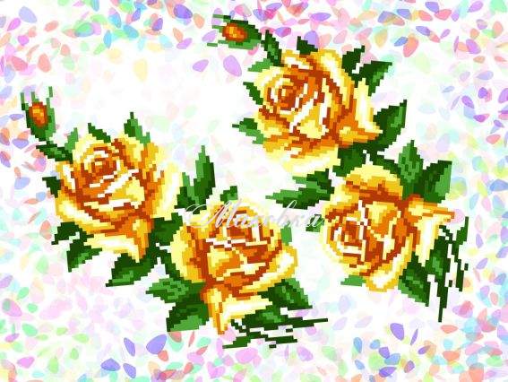 Флизелин водорастворимый с рисунком Желтые розы, 20х30 см, К 212 Confetti