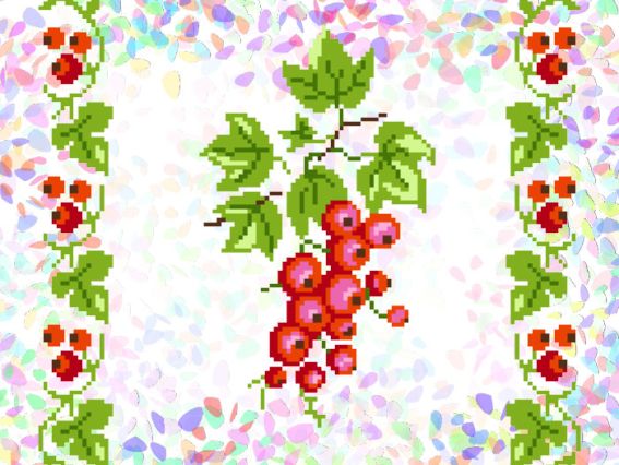 Флизелин водорастворимый пришивной с рисунком Порічки (смородина)  4х27 см и 12х20 см, К 217 Confetti