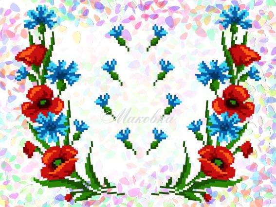 Флизелин водорастворимый К 218 Маки и васильки Confetti пришивной 