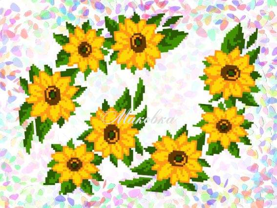 Флизелин водорастворимый пришивной с рисунком Подсолнухи, 15х20 см и 12х13 см, К 220 Confetti