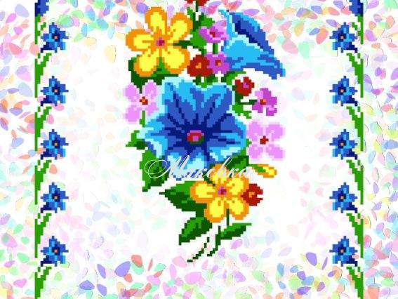 Флизелин водорастворимый К 223 с рисунком Букет полевых цветов Confetti пришивной 