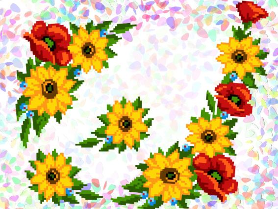 Флизелин водорастворимый К 228 Букет с подсолнухами, Confetti пришивной 