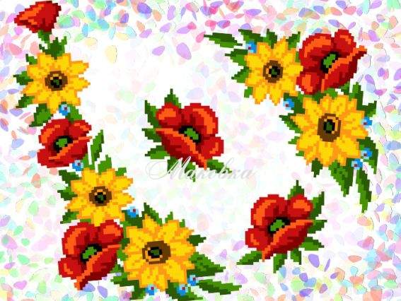 Флизелин водорастворимый с рисунком Букет с маками (4 фраг.) 20х30см, К 229 Confetti