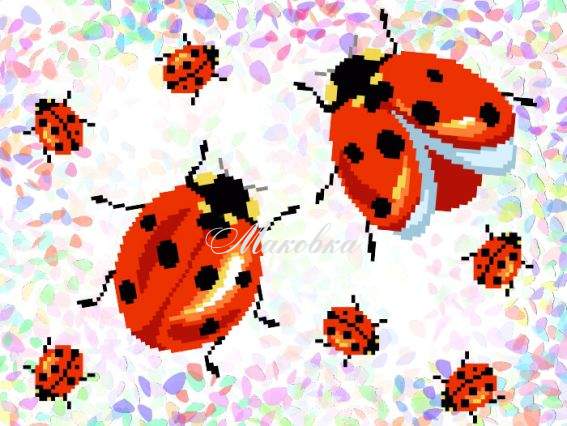 Флізелін водорозчинний К 239 з малюнком Божі корівки Confetti пришивний  Флізелін водорозчинний К 239 з малюнком Божі корівки Confetti пришивний 