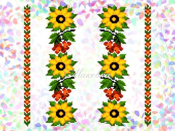 Водорастворимый Флизелин К 256 Подсолнух и калина Confetti пришивной с рисунком 