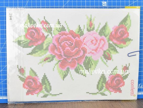 К-294 Букет троянд 20х30 см, водорозчинний пришивний Флізелін з малюнком Confetti 