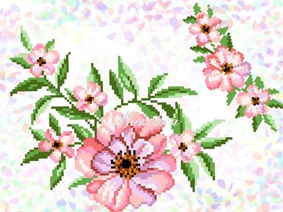 Флізелін водорозчинний К-297 Чайна троянда 20х30 см, Confetti пришивний з малюнком 